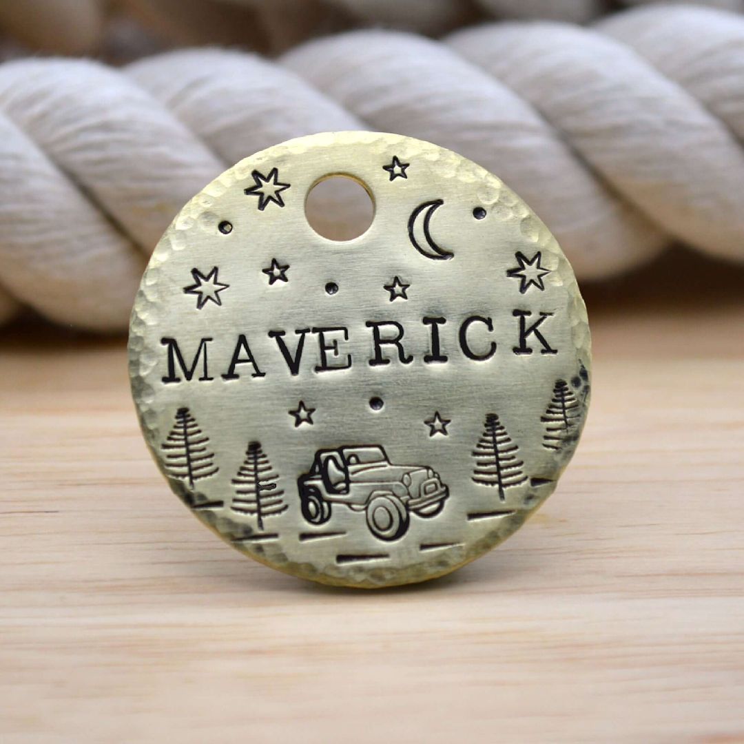 Mountains with Trees Handstamped - Pet ID Tag
