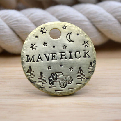 Mountains with Trees Handstamped - Pet ID Tag