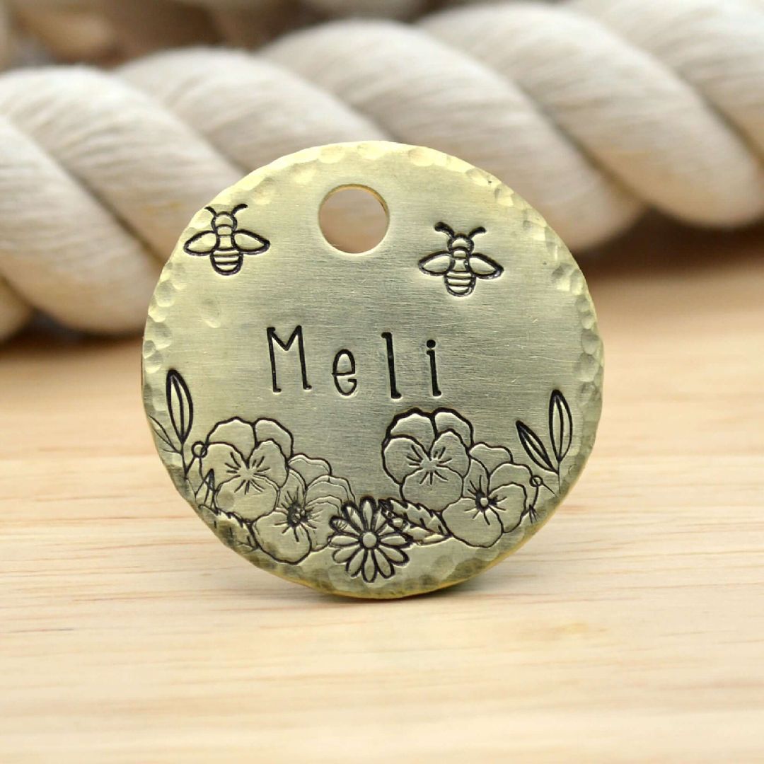 Mountains with Trees Handstamped - Pet ID Tag