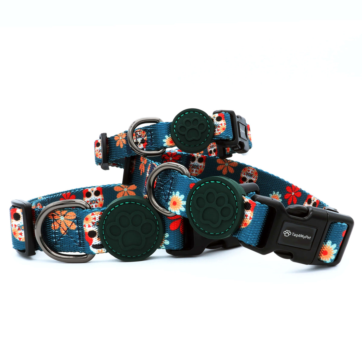 Custom Dog Collars Calavera Engraved - Pet ID Tag