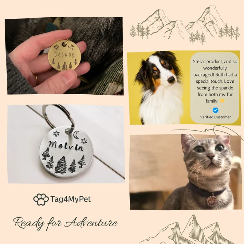 Norma Pines and Sun Handstamped - Pet ID Tag