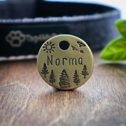 Norma Pines and Sun Handstamped - Pet ID Tag