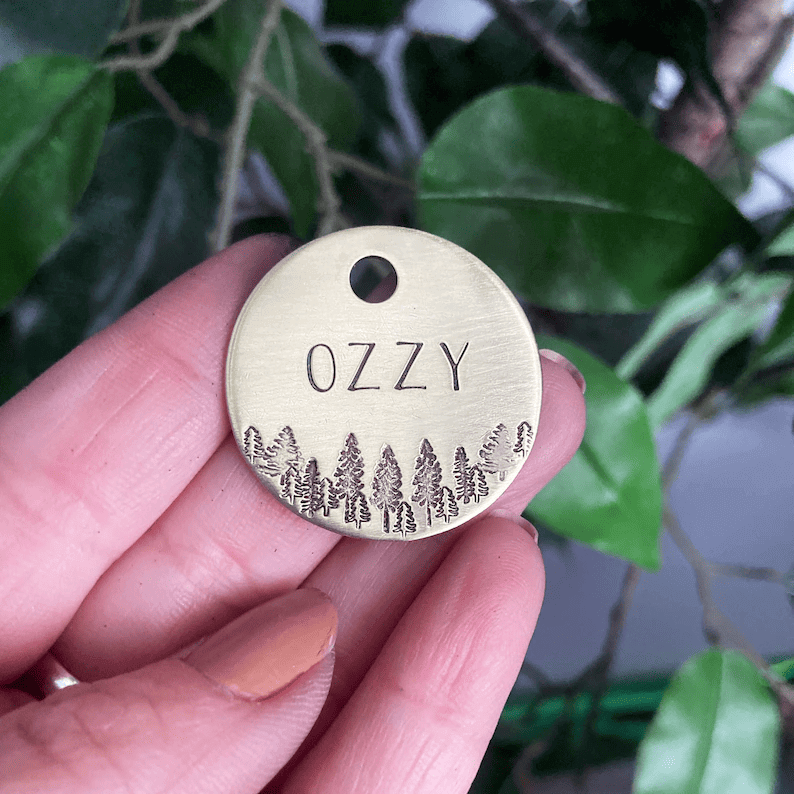 Ozzy Trees Handstamped - Pet ID Tag