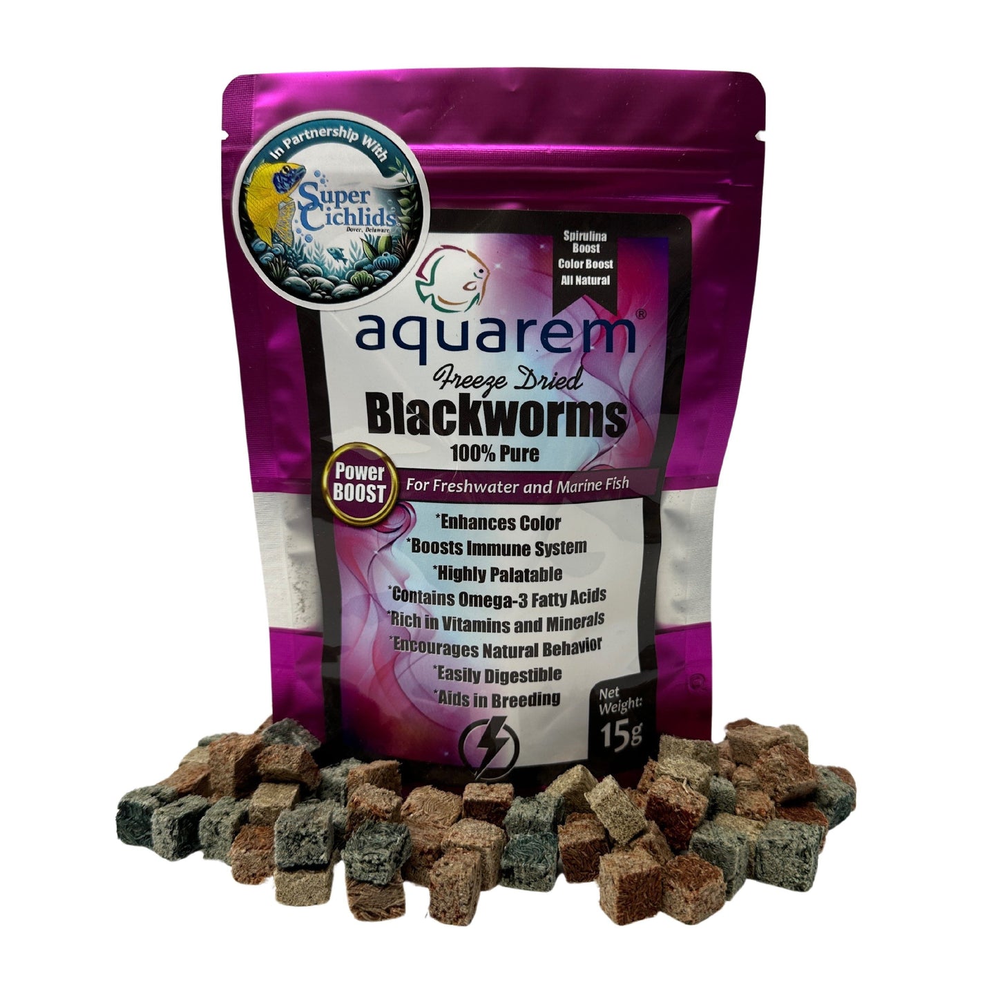 Freeze-Dried Blackworms Power Boost – Natural, Color Boost, Spirulina Cubes