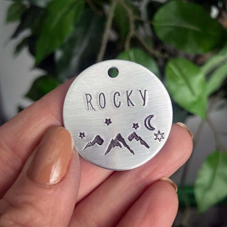 Rocky Mountains and Stars Handstamped - Pet ID Tag