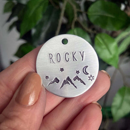 Rocky Mountains and Stars Handstamped - Pet ID Tag
