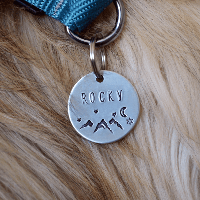 Rocky Mountains and Stars Handstamped - Pet ID Tag