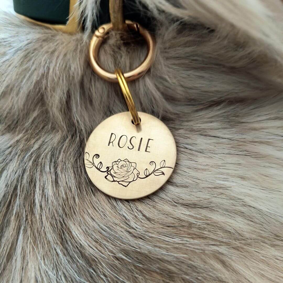 Rosie Flower Handstamped - Pet ID Tag