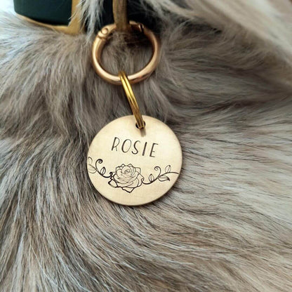 Rosie Flower Handstamped - Pet ID Tag