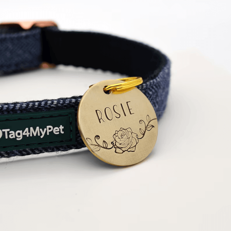Rosie Flower Handstamped - Pet ID Tag