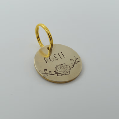 Rosie Flower Handstamped - Pet ID Tag