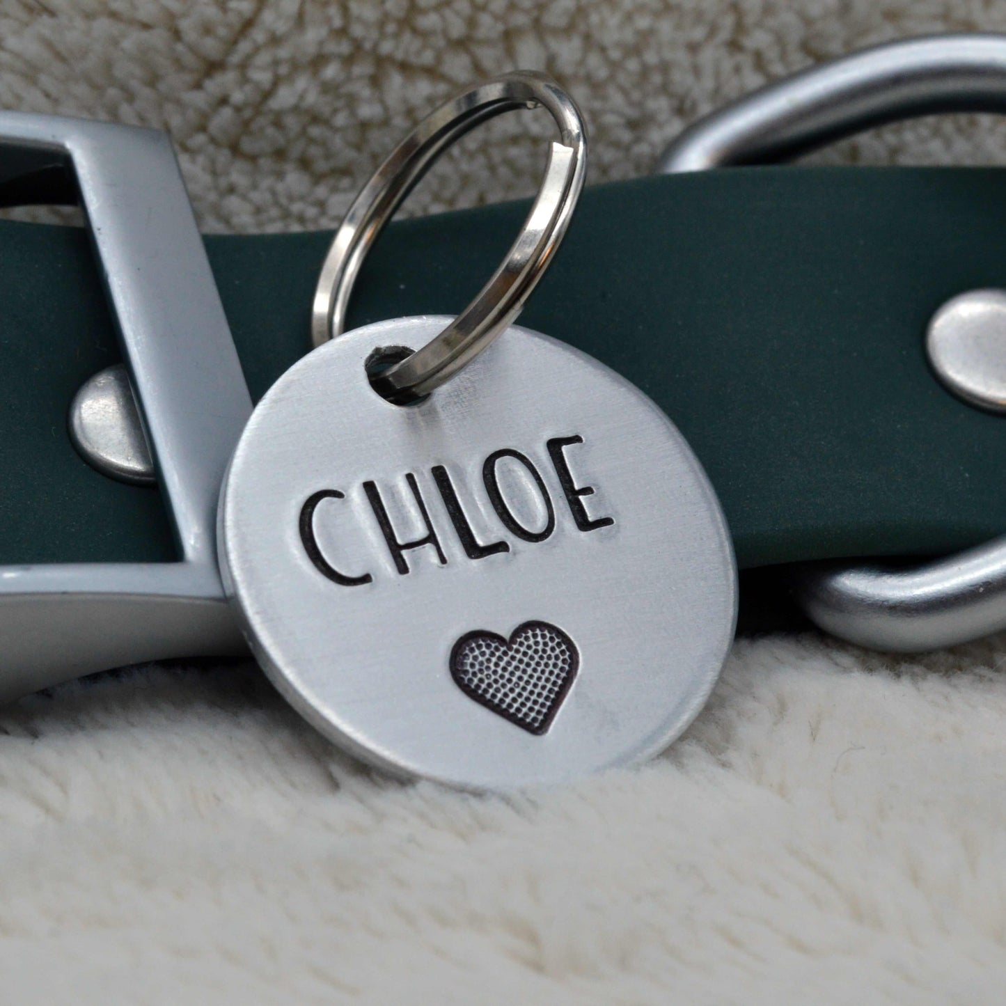 Chloe Heart Design Handstamped - Pet ID Tag