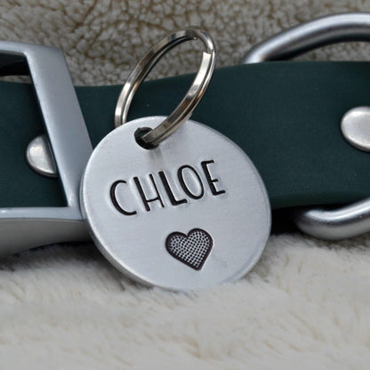 Chloe Heart Design Handstamped - Pet ID Tag