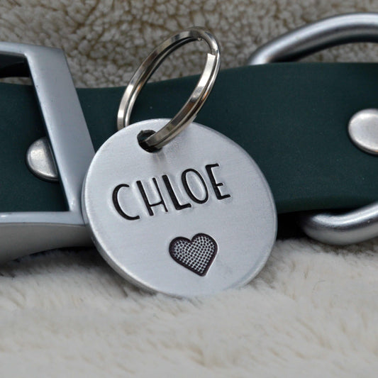 Chloe Heart Design Handstamped - Pet ID Tag