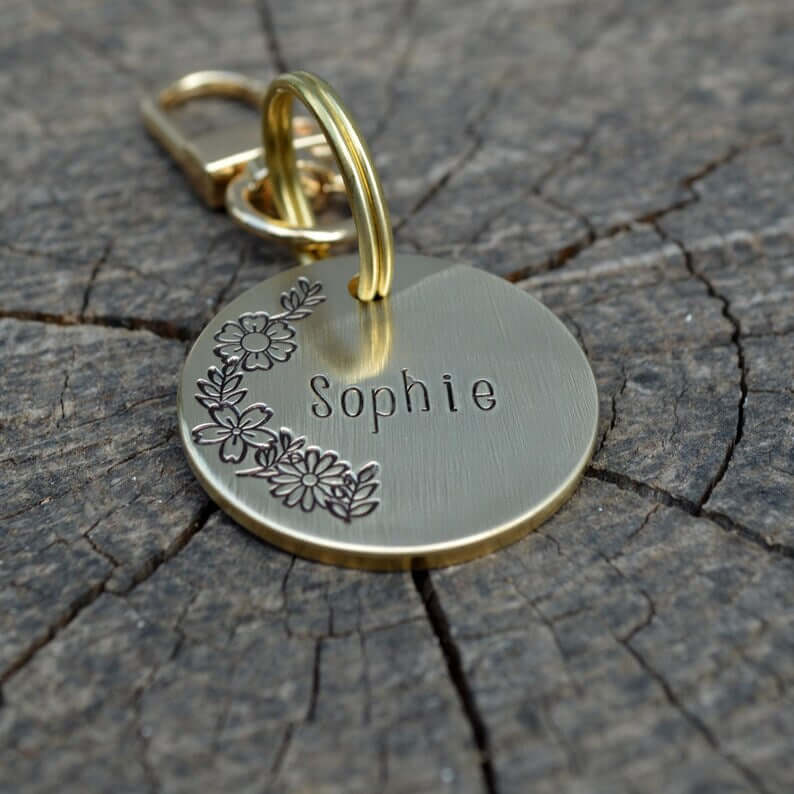 Sophie Flower Handstamped - Pet ID Tag
