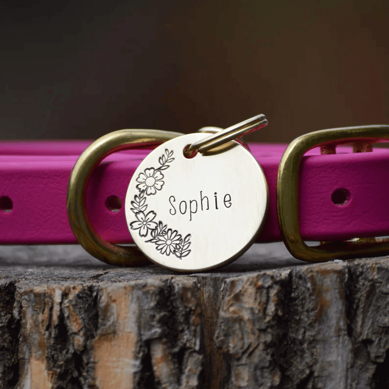 Sophie Flower Handstamped - Pet ID Tag