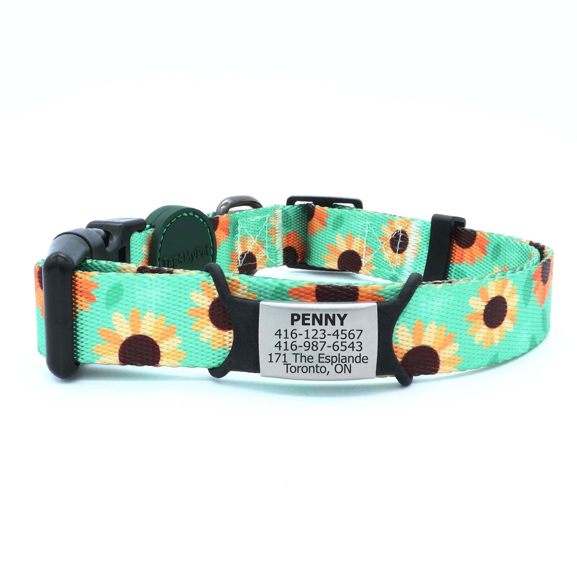 Custom Dog Collars Sun Flower Engraved - Pet ID Tag