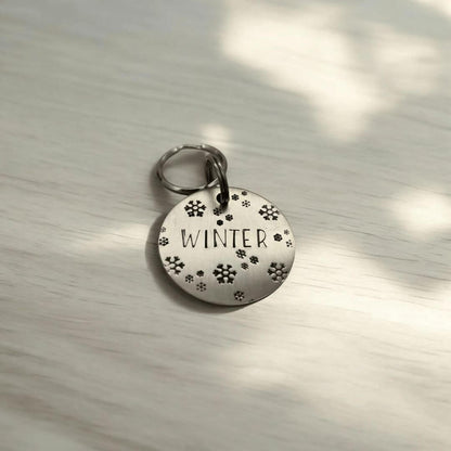 Winter Design Handstamped - Pet ID Tag