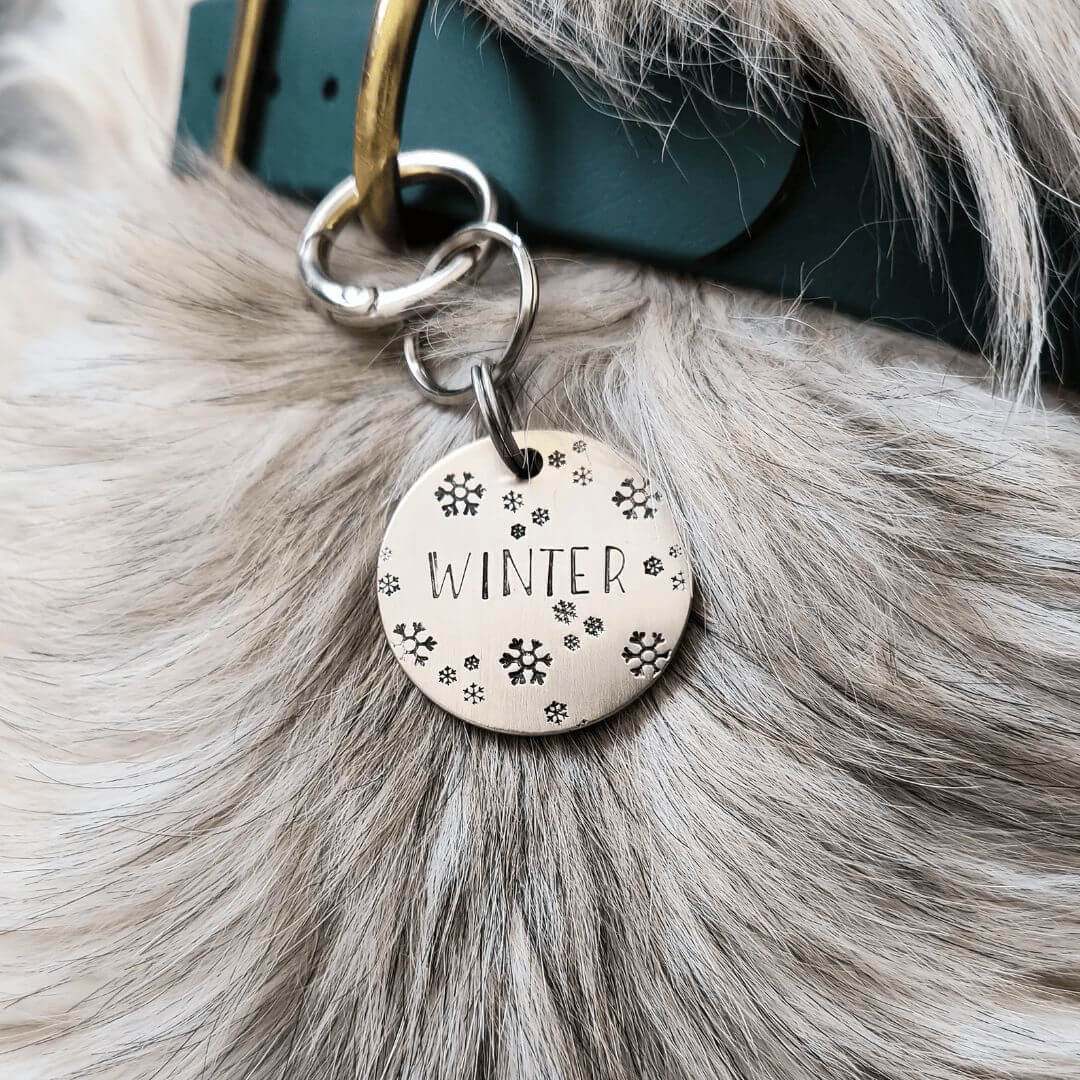 Winter Design Handstamped - Pet ID Tag