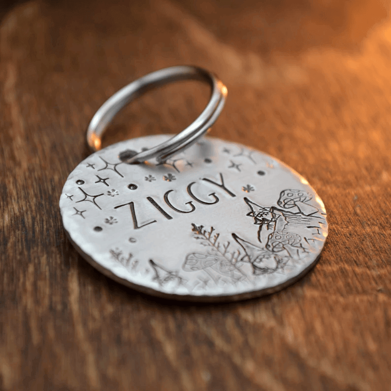 Ziggy Elves and Stars Handstamped - Pet ID Tag