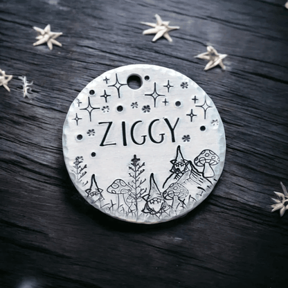 Ziggy Elves and Stars Handstamped - Pet ID Tag