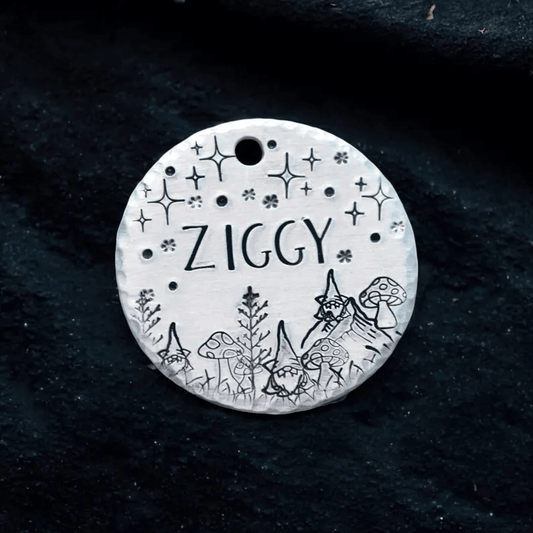Ziggy Elves and Stars Handstamped - Pet ID Tag